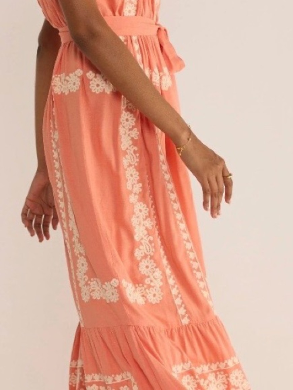 Calling June Embroidered Orange Maxi Dress with Tie Waist - Picture 3 of 5